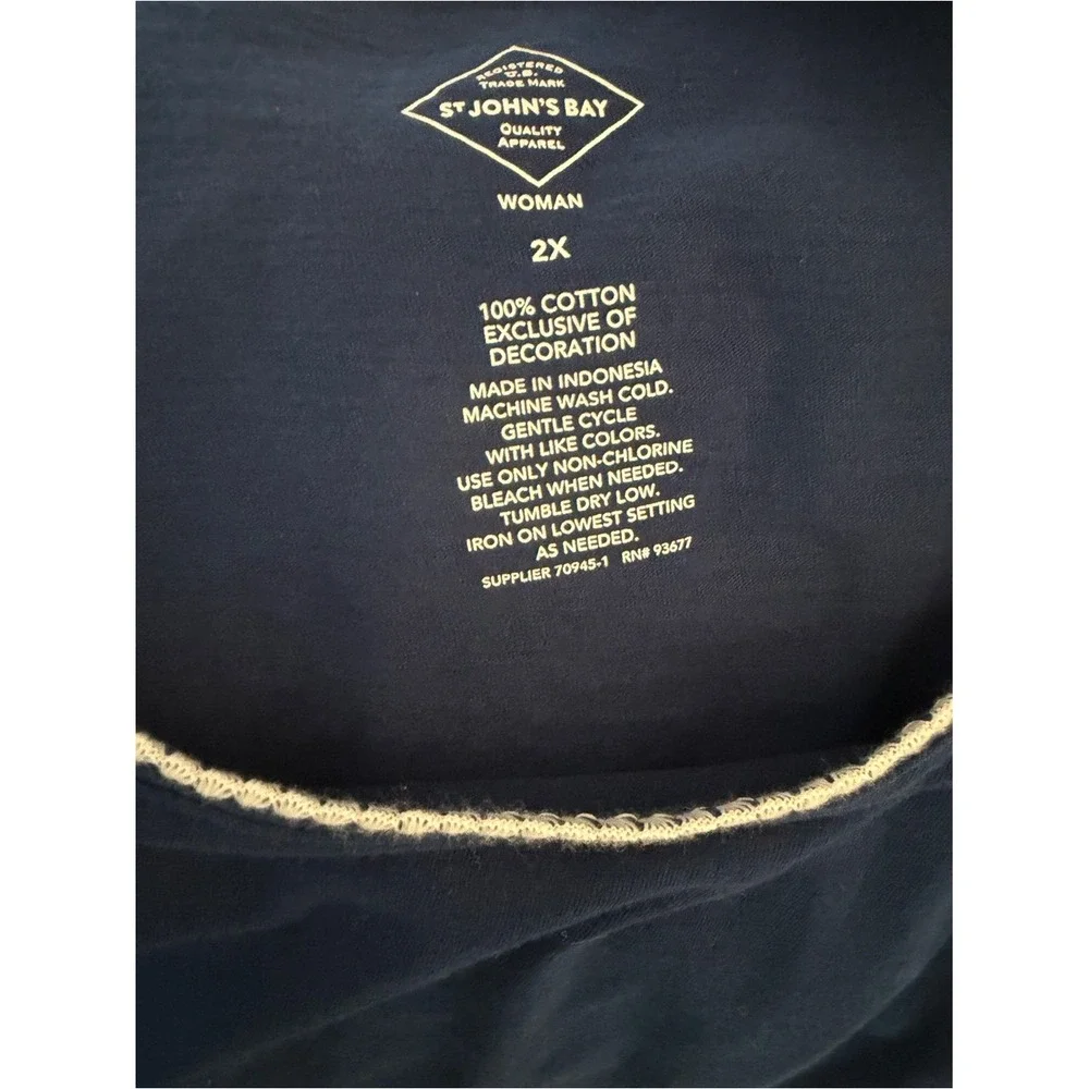 NWT‎ St John's Bay Navy Blue Contrast Stitch Scallop Tank Top Plus Size 2X